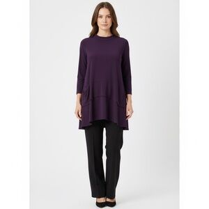 SYMPLI Jersey Knit Purple Tiered Tunic w/ One Pocket Detail Mock Turtleneck 16
